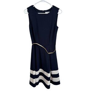 Calvin Klein color block navy, white dress, size 2